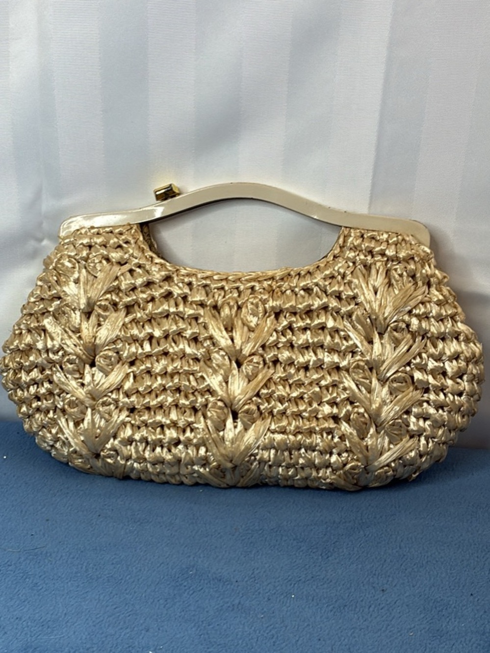 Woven Metallic Straw Clutch Bag - Gold Finishes